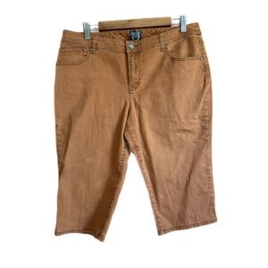Additions by Chicos Women's Brown Capri‎ Pants Size 12 Cropped Denim Casual